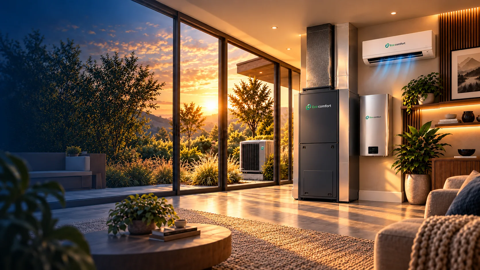 A premium home comfort scene showing connected heating and cooling equipment in a Richmond Hill home